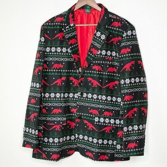 Tipsy Elves Dinosaur Holiday Ugly Christmas Polyester Suit - Men’s US XL - Picture 2 of 10